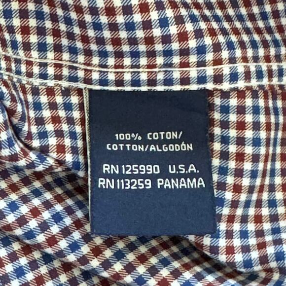 Faconnable Mens Button Down Red White Blue Check Plaid Short Sleeve Shirt Medium - Picture 8 of 9